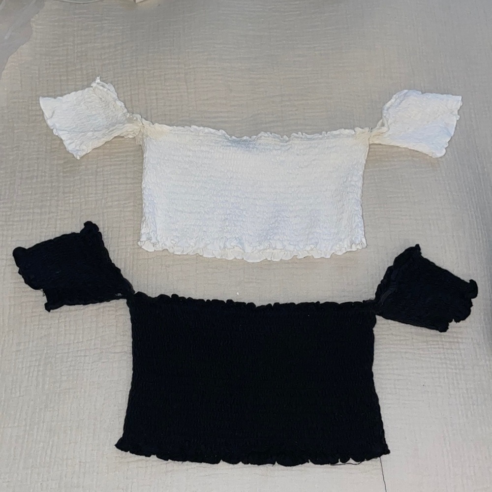Zara Black & White Ruched Crop Top Combo